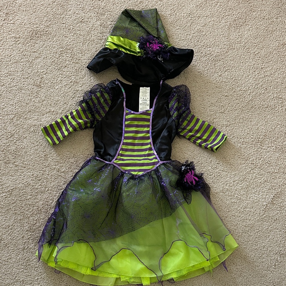 Kids Witch Costume with Hat - Green and Black